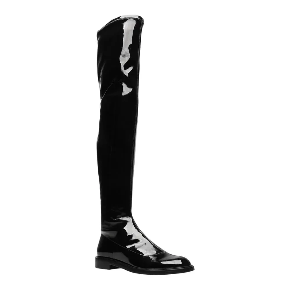 Schutz Women's Kaolin Over The Knee Flat Boots Black Patent Size 8